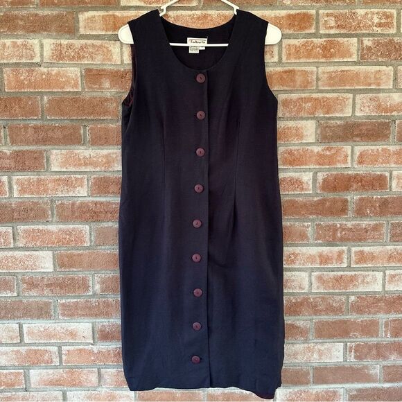 Talbots Dresses & Skirts - Talbots Linen Blend Button Up Sleeveless Shift Dress Women’s 10 Vintage Navy